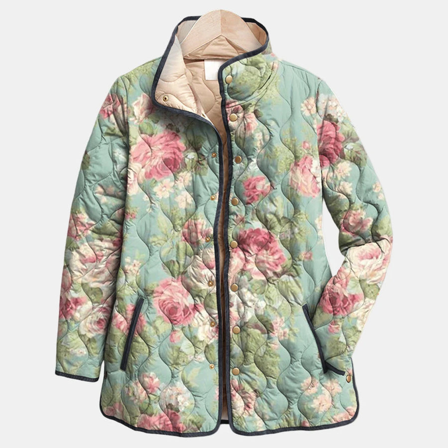 Carla | Giacca Trapuntata Verde Menta con Rose