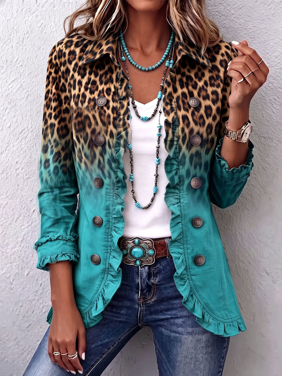 Mercede | Giacca Blazer Leopardo Sfumato con Volant
