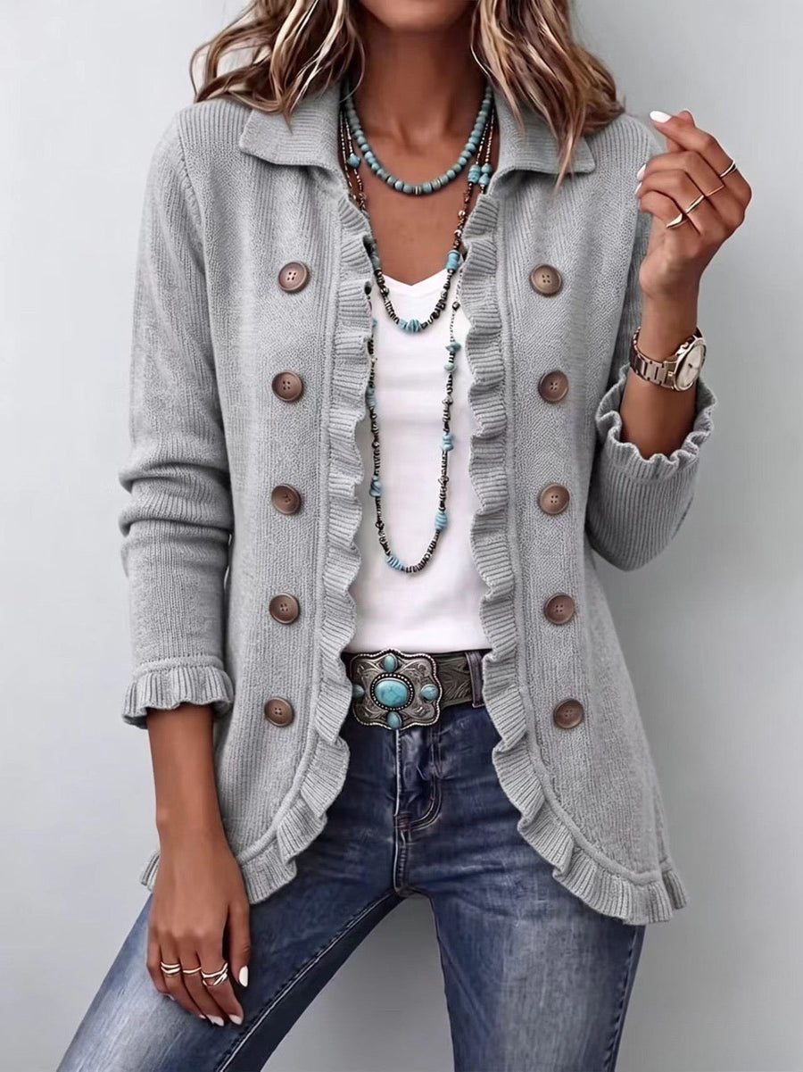 Elvira | Giacca in Maglia Grigio Melange con Volant