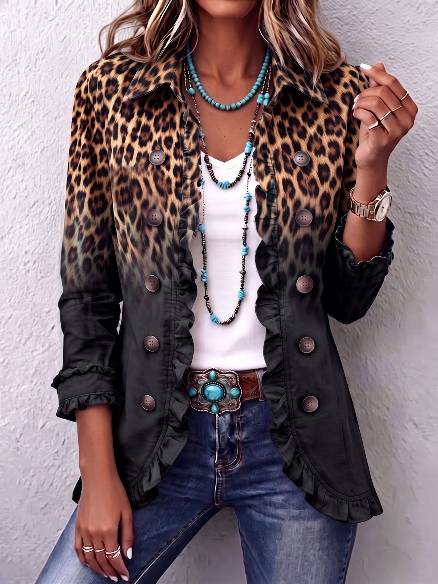 Sabina | Giacca Blazer Leopardo Nero con Volant