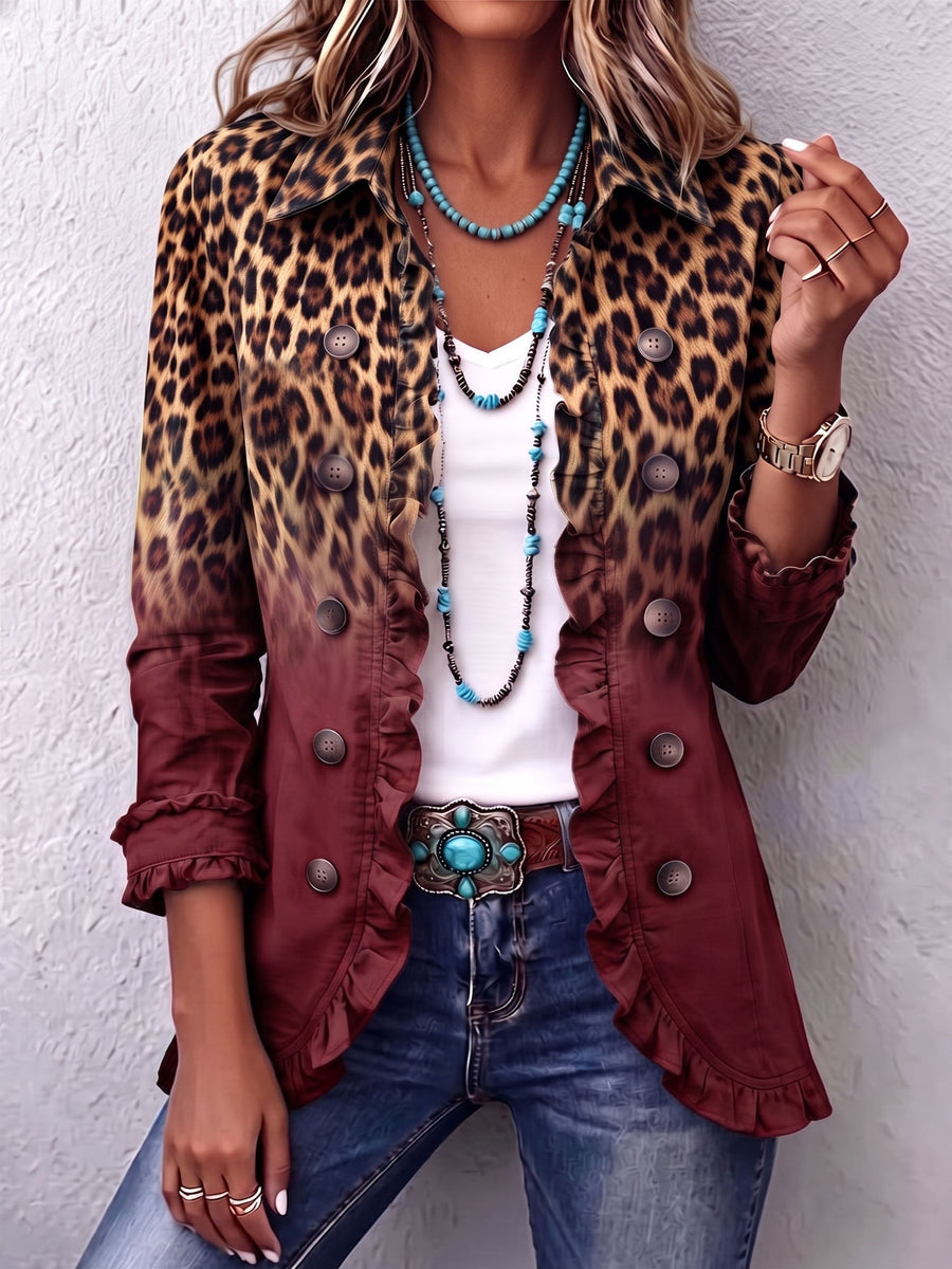 Tommasina | Giacca Blazer Leopardo Bordeaux con Volant