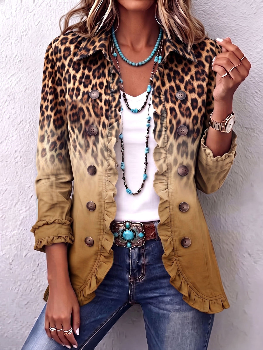 Ornella | Giacca Blazer Leopardo Ocra con Volant