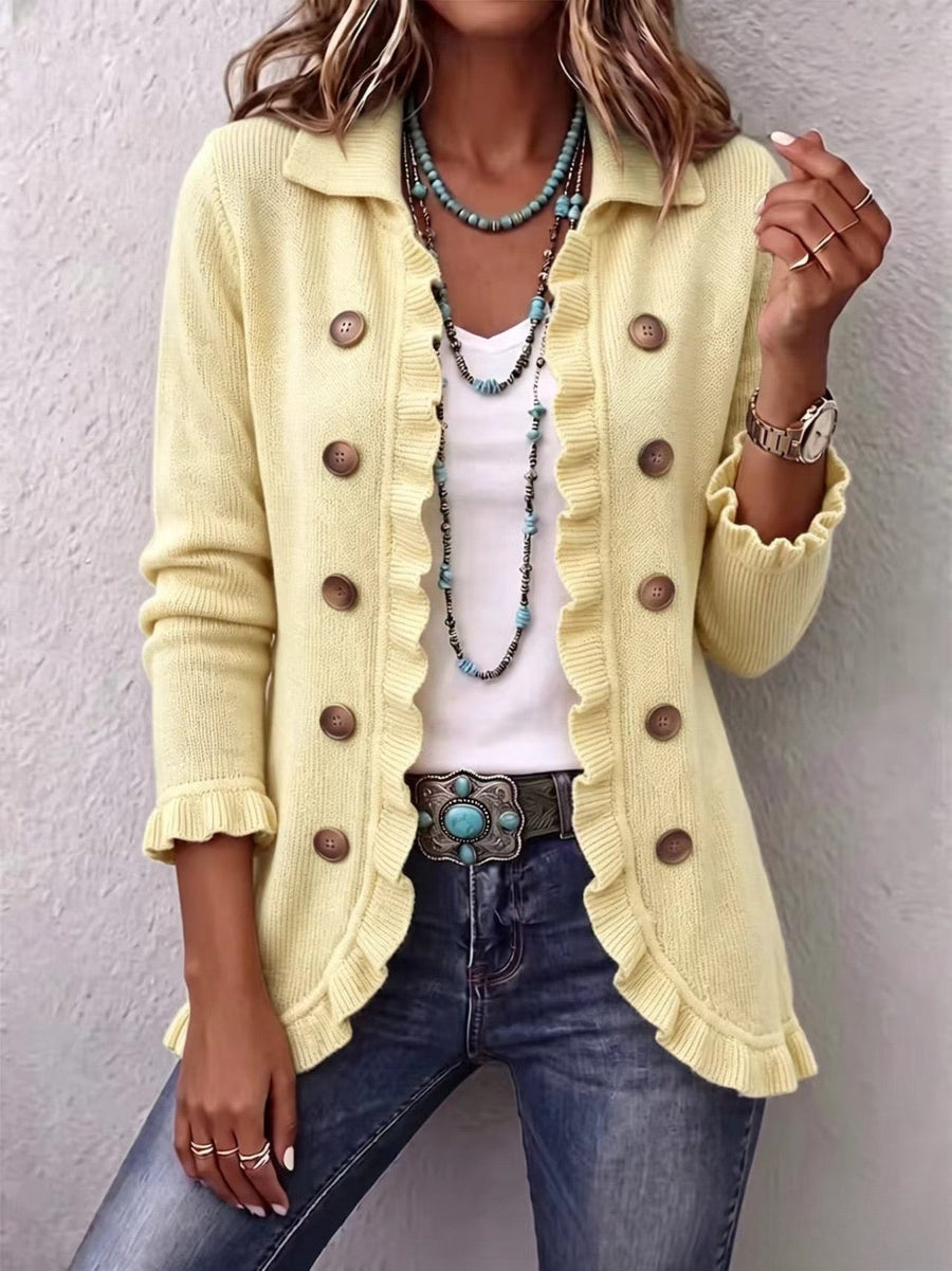 Liliana | Giacca in Maglia Crema con Volant