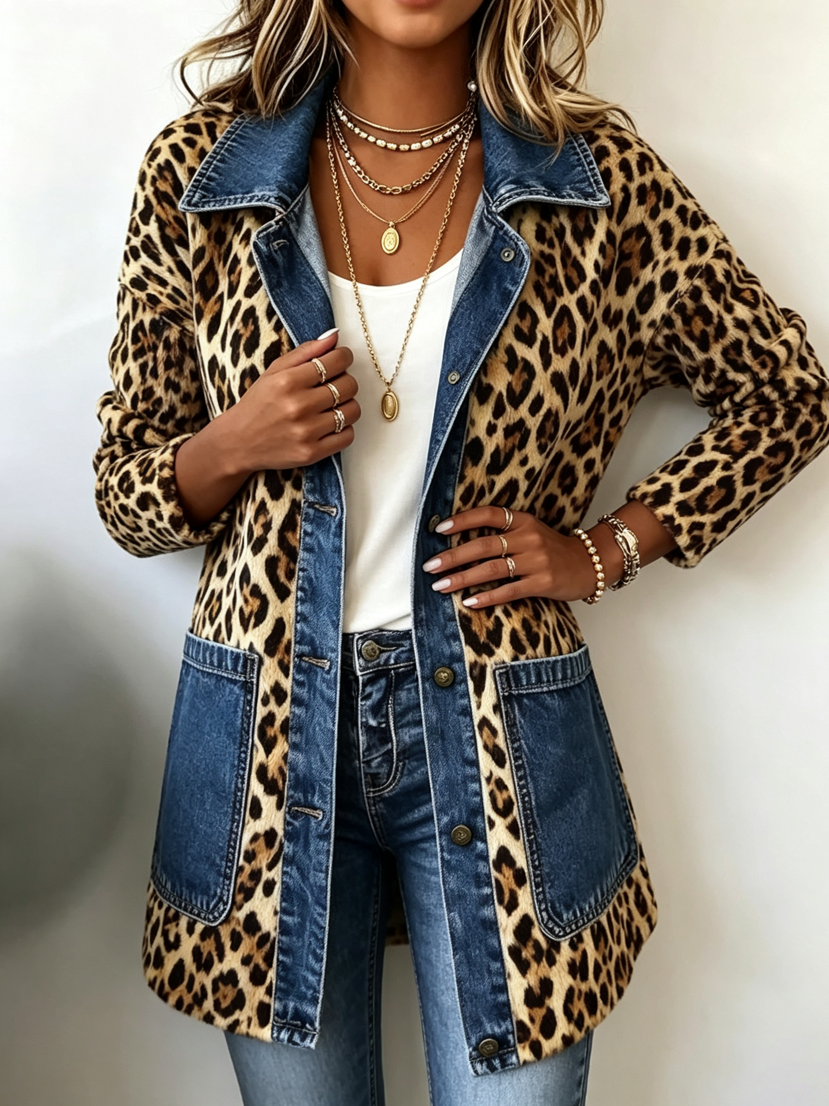 Lorena | Giacca Lunga Leopardo e Denim
