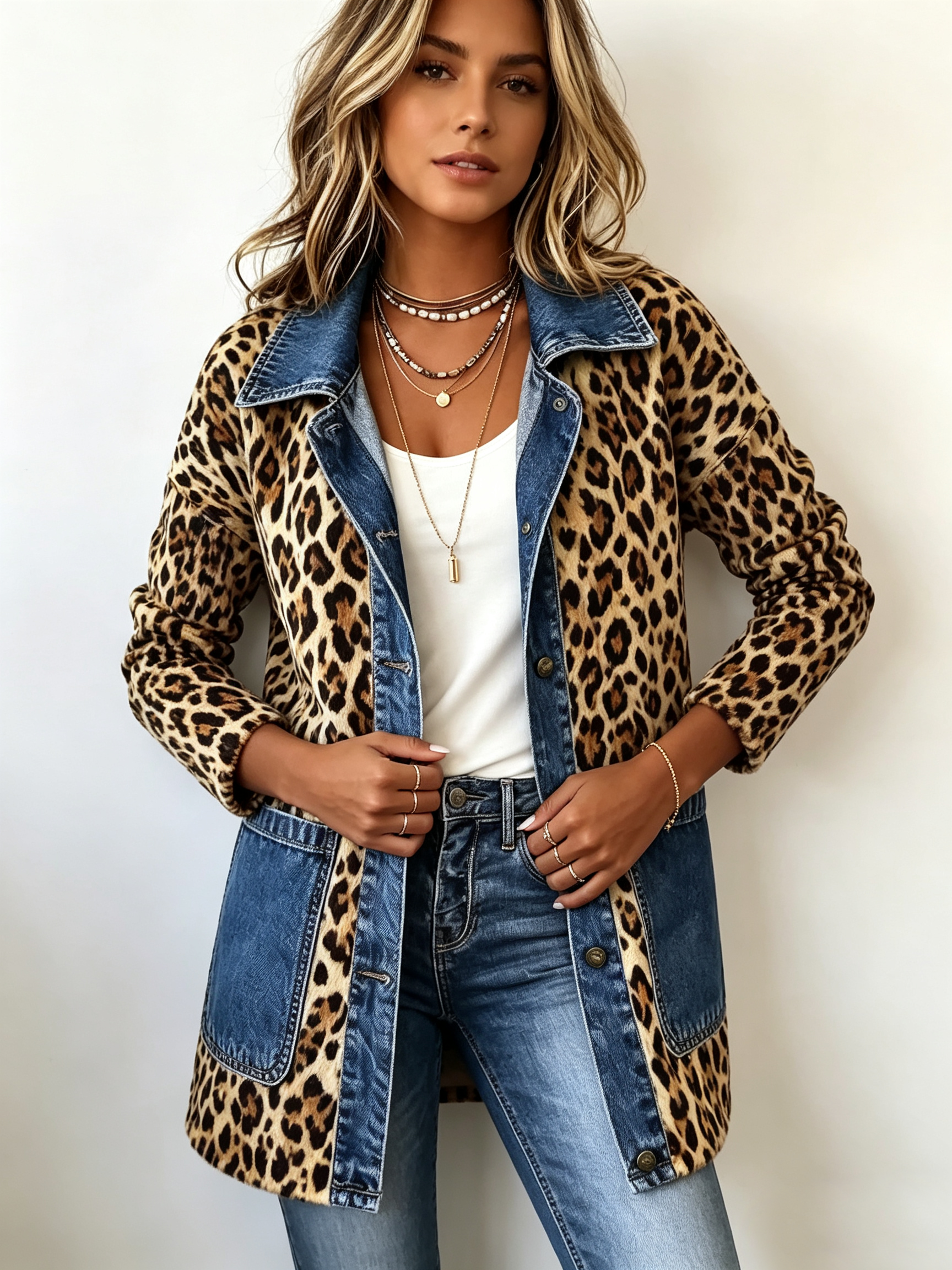 Lorena | Giacca Lunga Leopardo e Denim