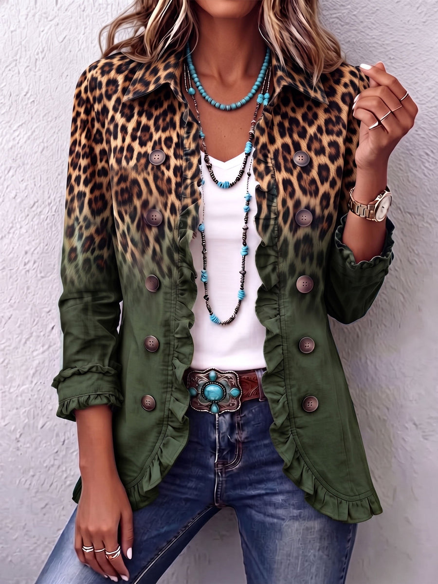 Romana | Giacca Blazer Leopardo Verde con Volant