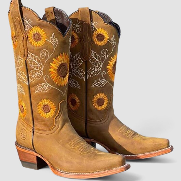 Savina | Stivali Western con Ricamo Floreale