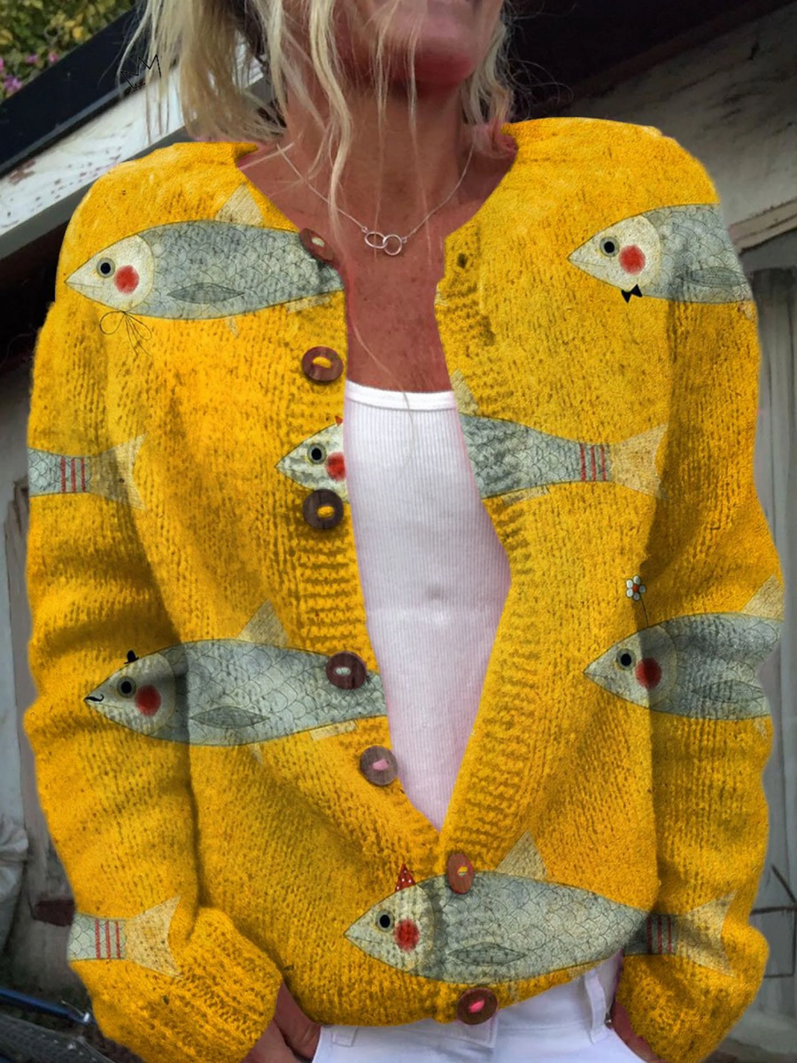 Aurora | Cardigan Pesci Giallo