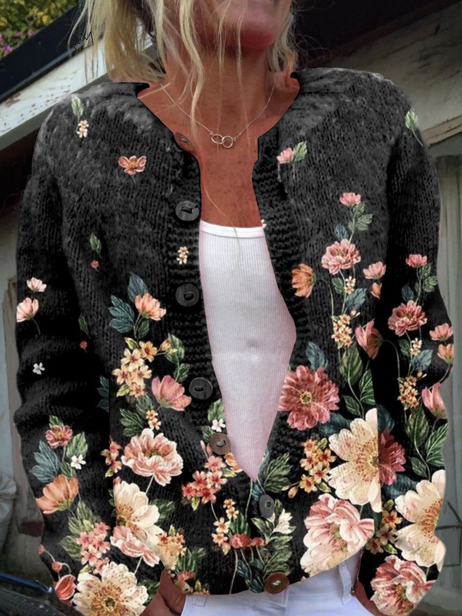 Nerina | Cardigan Floreale Nero