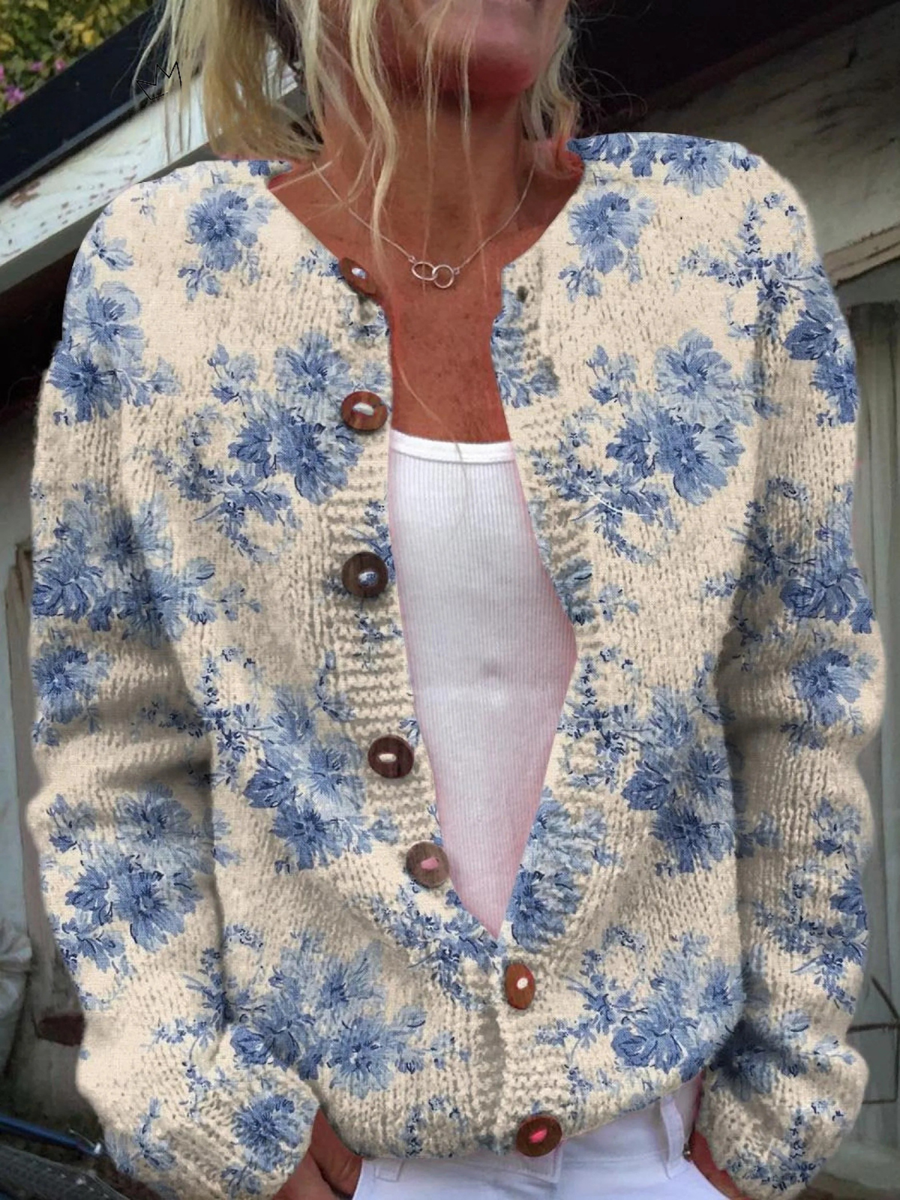Delia | Cardigan Botanico Blu