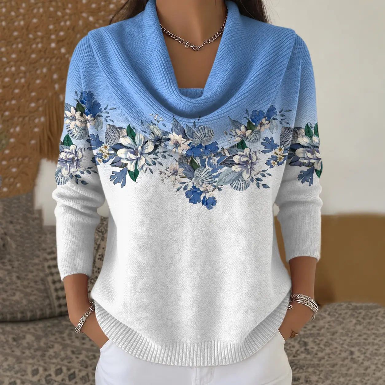 Alba | Maglione Floreale con Collo Rovesciato