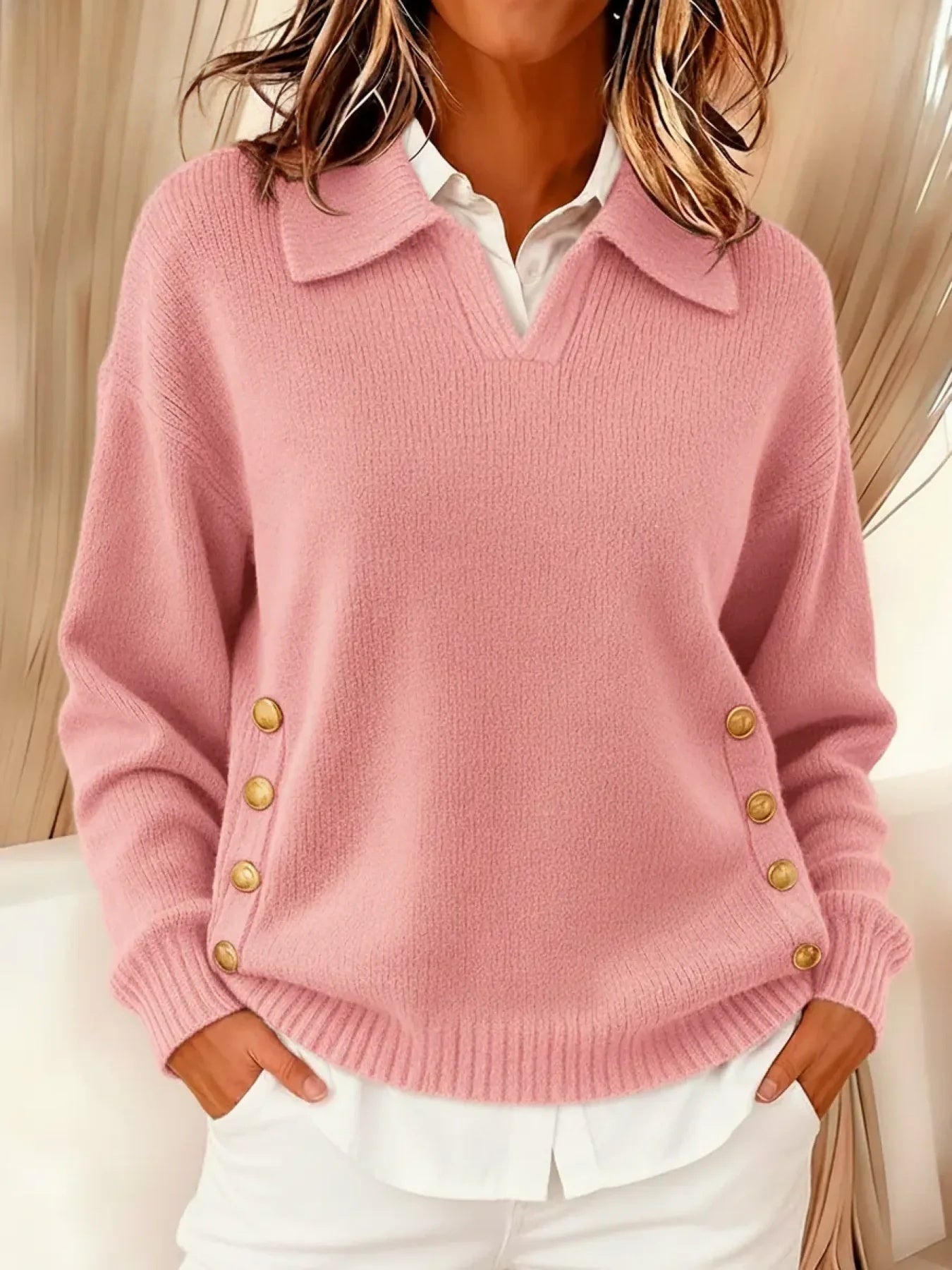 Vincenza | Maglione con Collo Polo e Bottoni