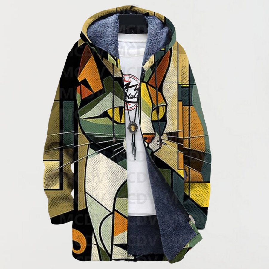 Xenia | Cardigan con cappuccio e gatti cubisti