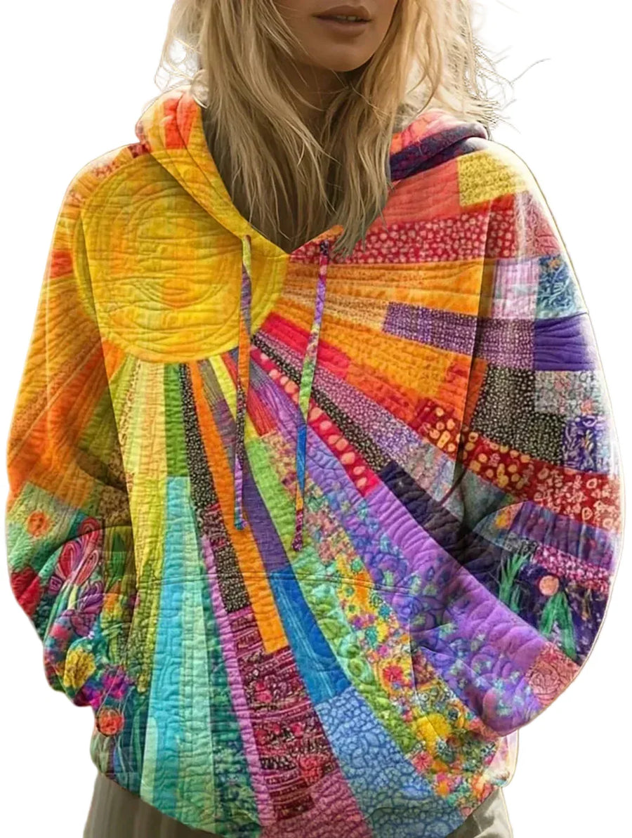 Aurora | Felpa Patchwork Multicolore con Cappuccio