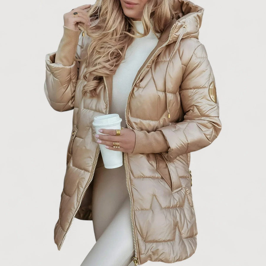 Caroline | Cappotto lungo trapuntato con cappuccio