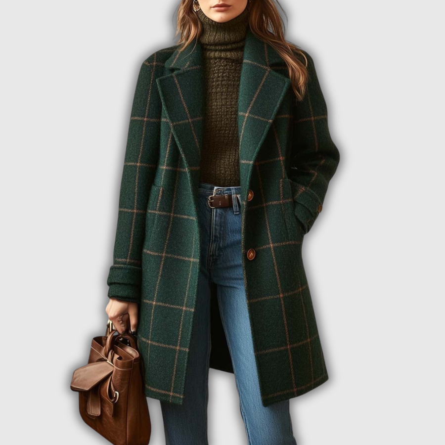 Paige | Cappotto a quadri in misto lana con revers