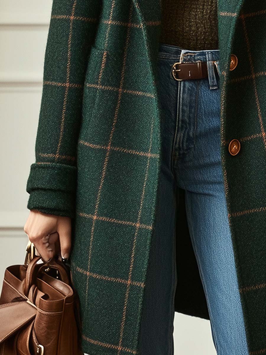Paige | Cappotto a quadri in misto lana con revers