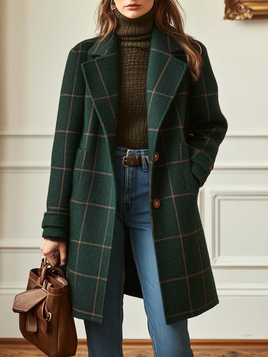 Paige | Cappotto a quadri in misto lana con revers