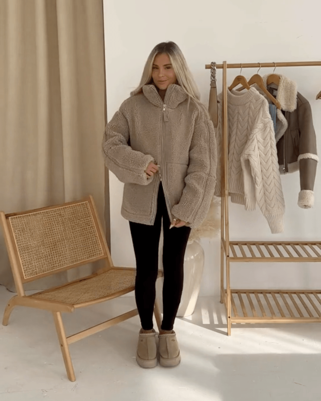 Amanda | Giacca teddy oversize con collo alto