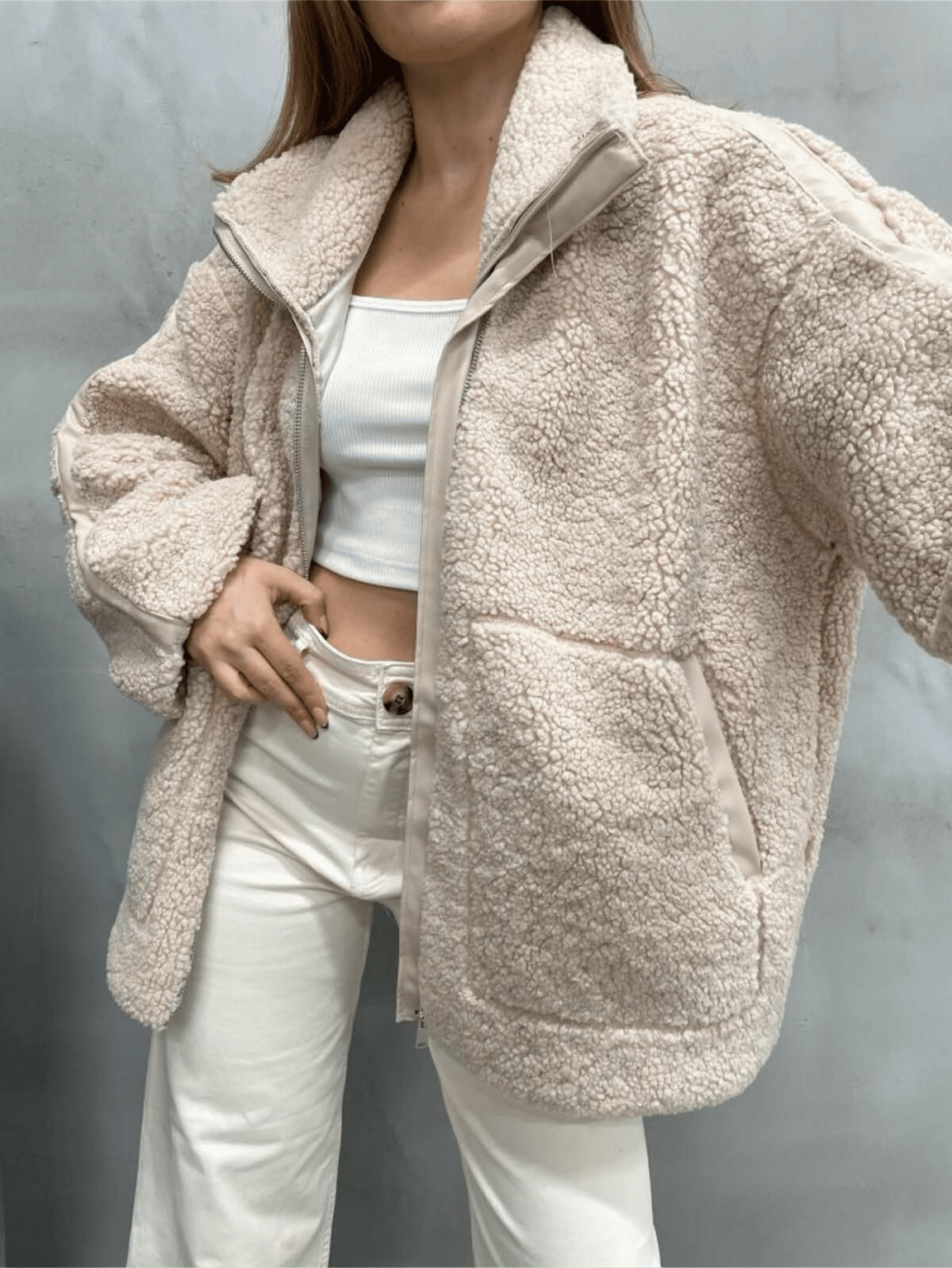 Amanda | Giacca teddy oversize con collo alto