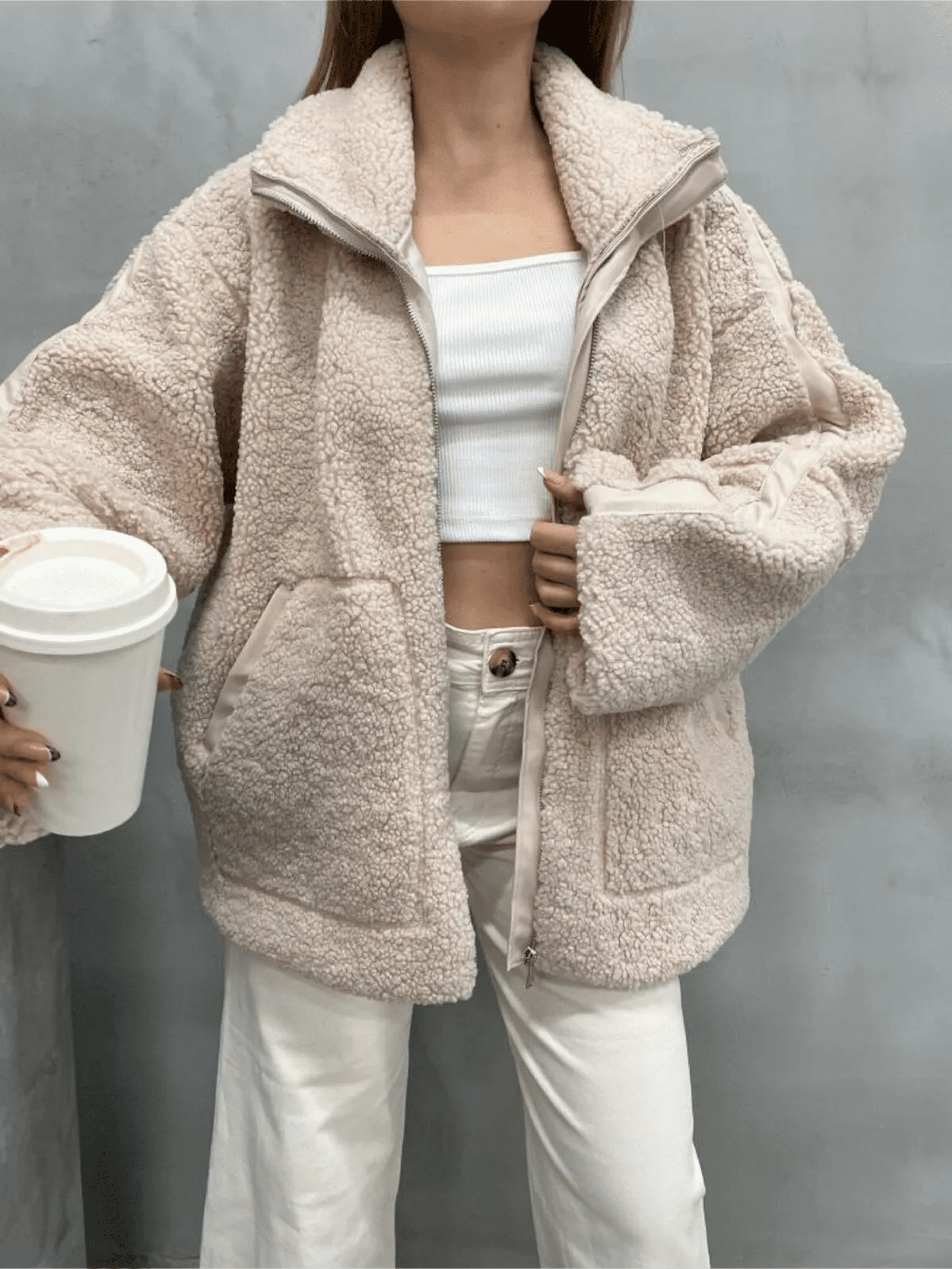 Amanda | Giacca teddy oversize con collo alto