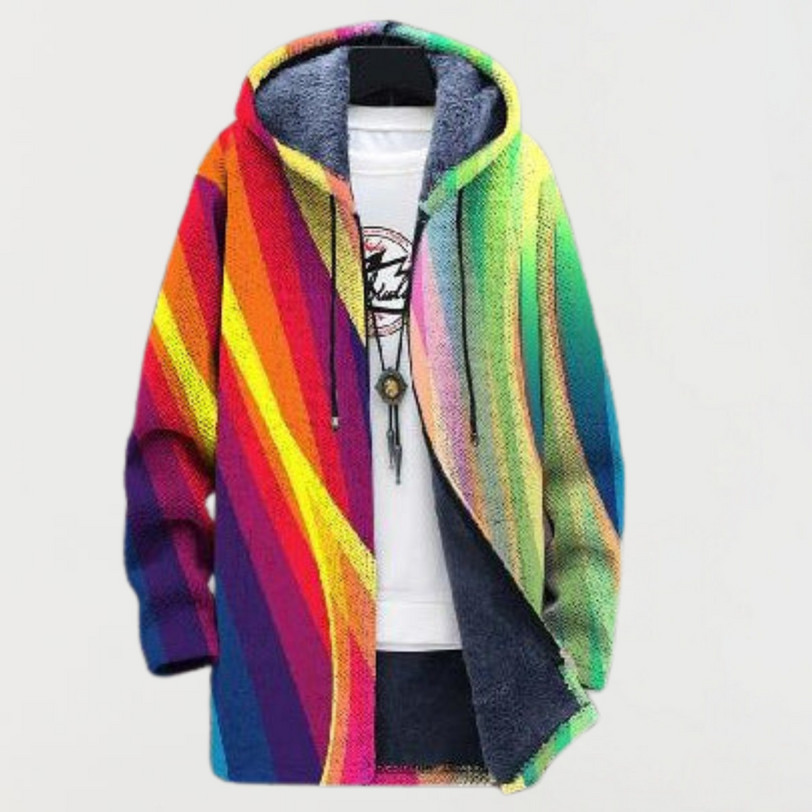 Eleonora | Giacca con cappuccio a righe arcobaleno
