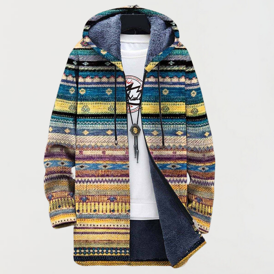 Alessia | Giacca con cappuccio a righe etniche multicolori