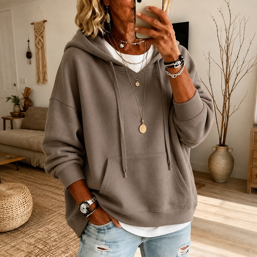 Eleonora | Maglia oversize color tortora con cappuccio