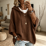 Luisa | Maglia poncho marrone con cappuccio