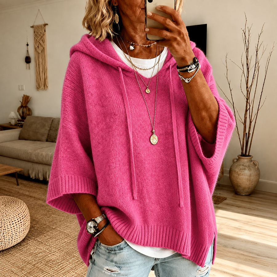 Claudia | Maglia poncho rosa con cappuccio