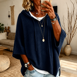 Giulietta | Maglia poncho blu notte con cappuccio