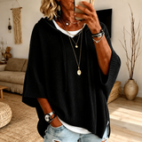 Sofia | Maglia poncho nera con cappuccio