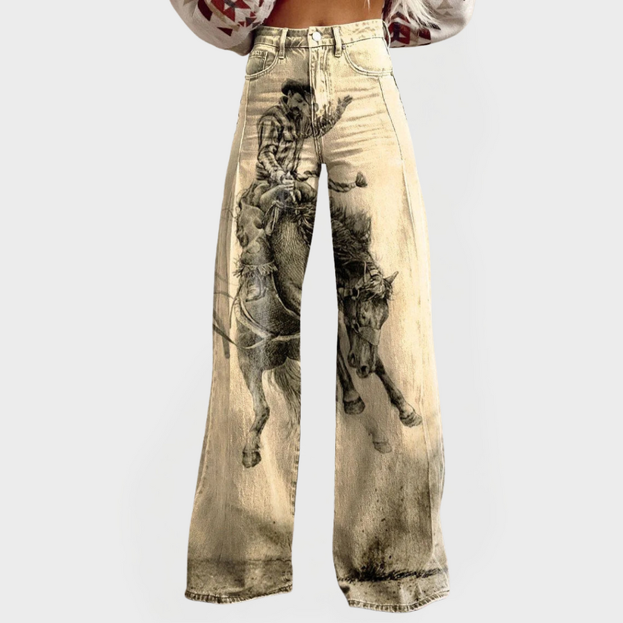 Jeans élégants à jambes larges et à motif