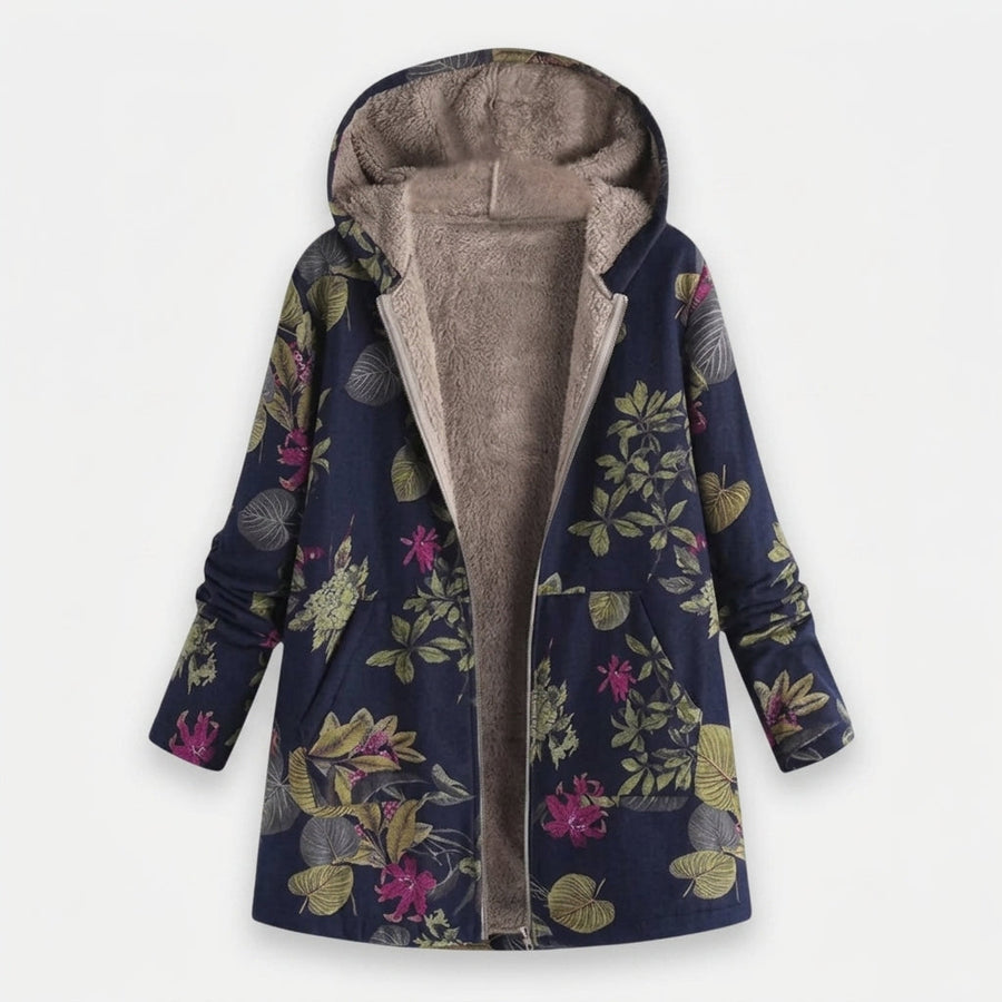 Nora | Cappotto in pile blu notte a fiori