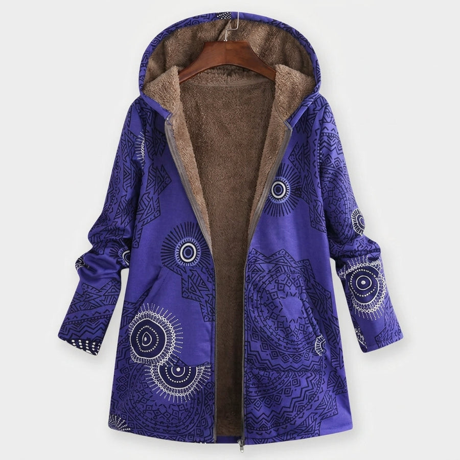 Luna | Felpa in pile blu notte con mandala e cappuccio