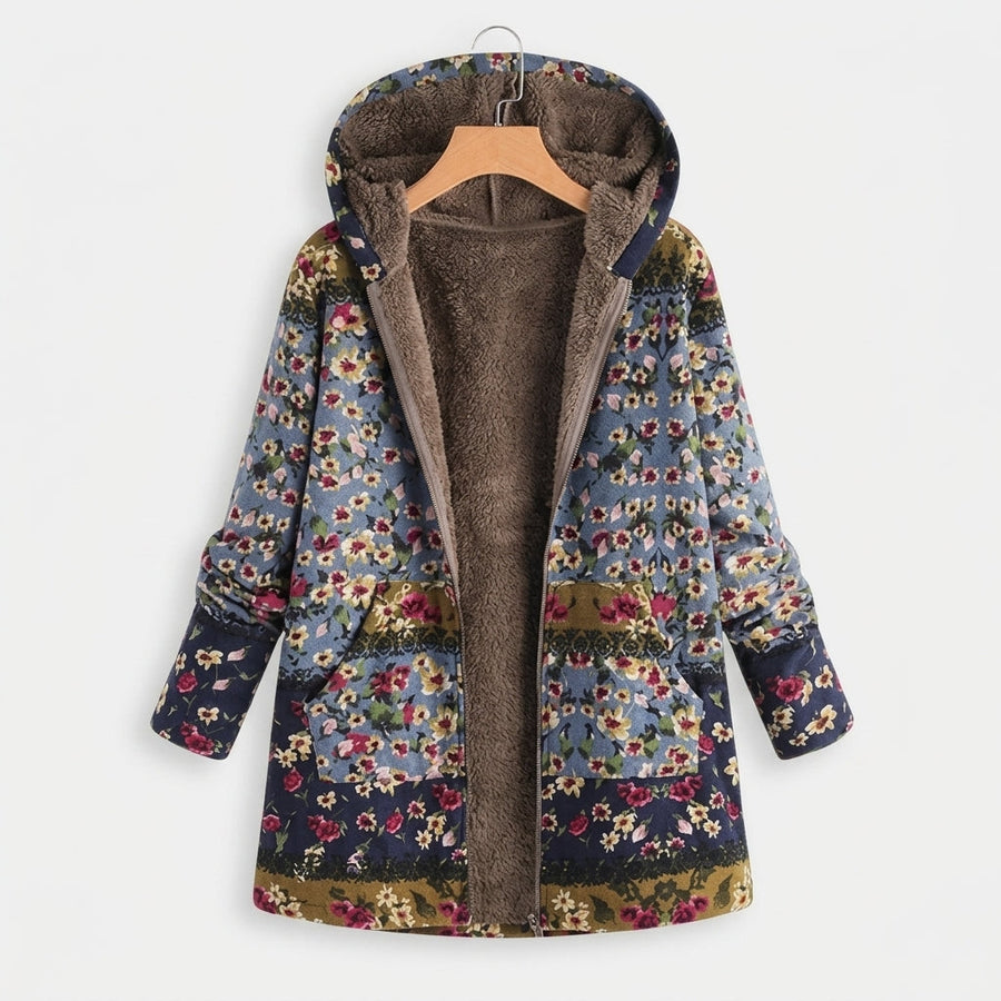 Elena | Felpa in pile sherpa floreale con cappuccio