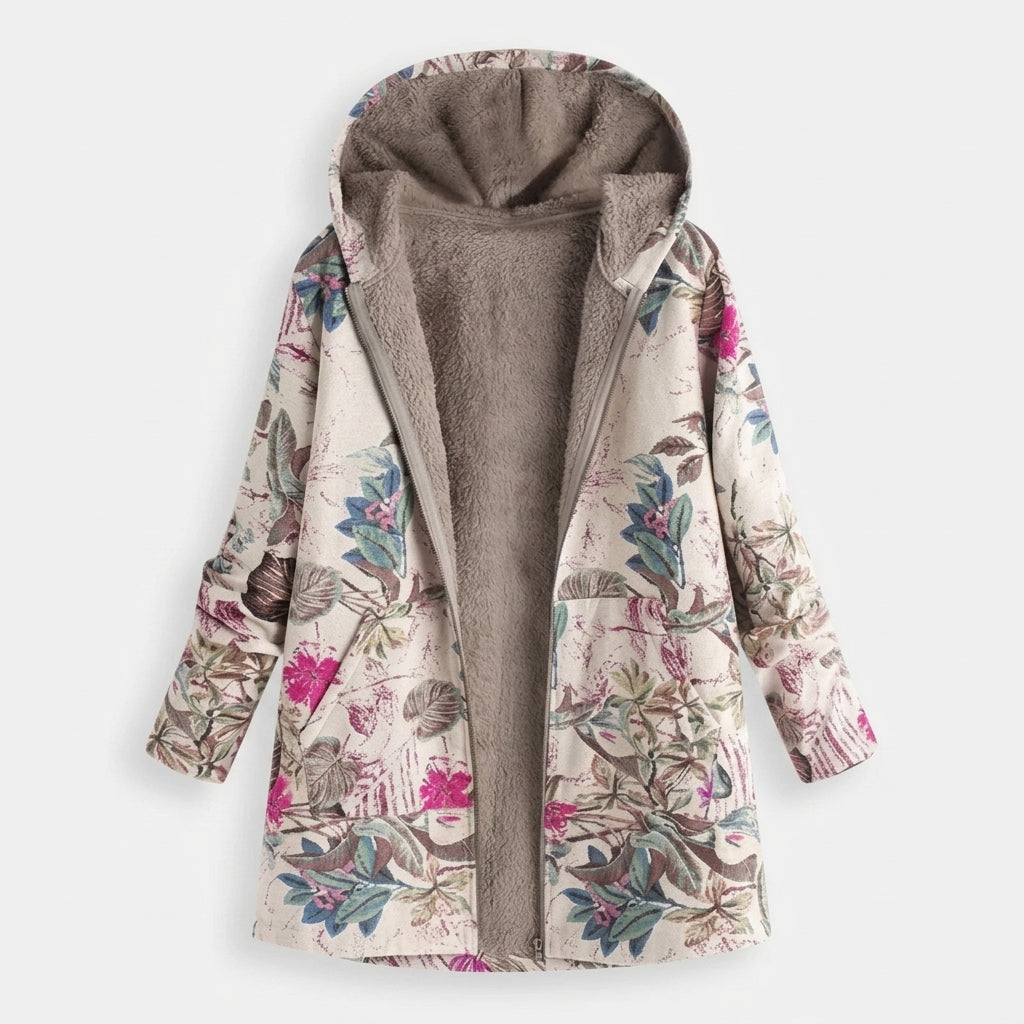 Camilla | Giacca in pile con motivo botanico pastello