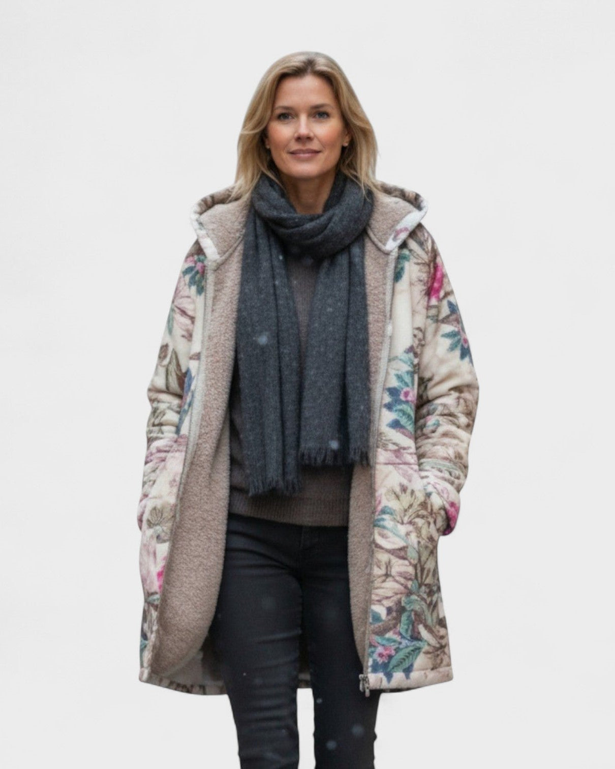 Camilla | Giacca in pile con motivo botanico pastello