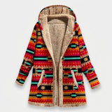 Sofia | Cappotto in pile arancione con motivo azteco e cappuccio