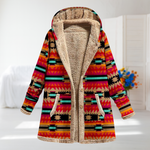 Sofia | Cappotto in pile arancione con motivo azteco e cappuccio