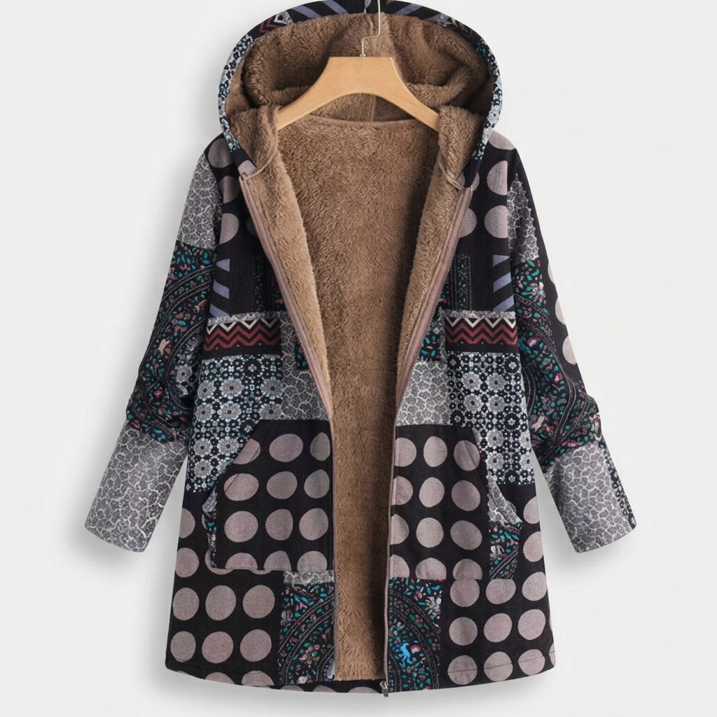 Alessia | Cappotto in pile nero fantasia
