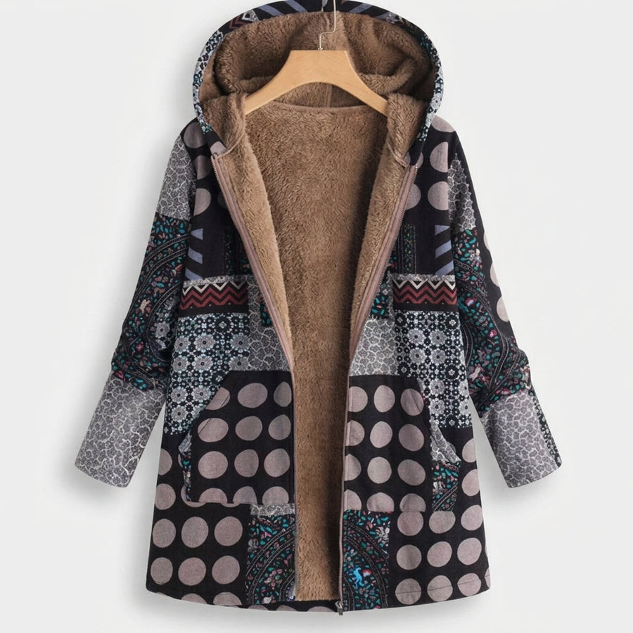 Alessia | Cappotto in pile nero fantasia