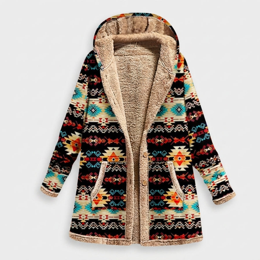Elisa | Giacca in pile patchwork nera con cappuccio