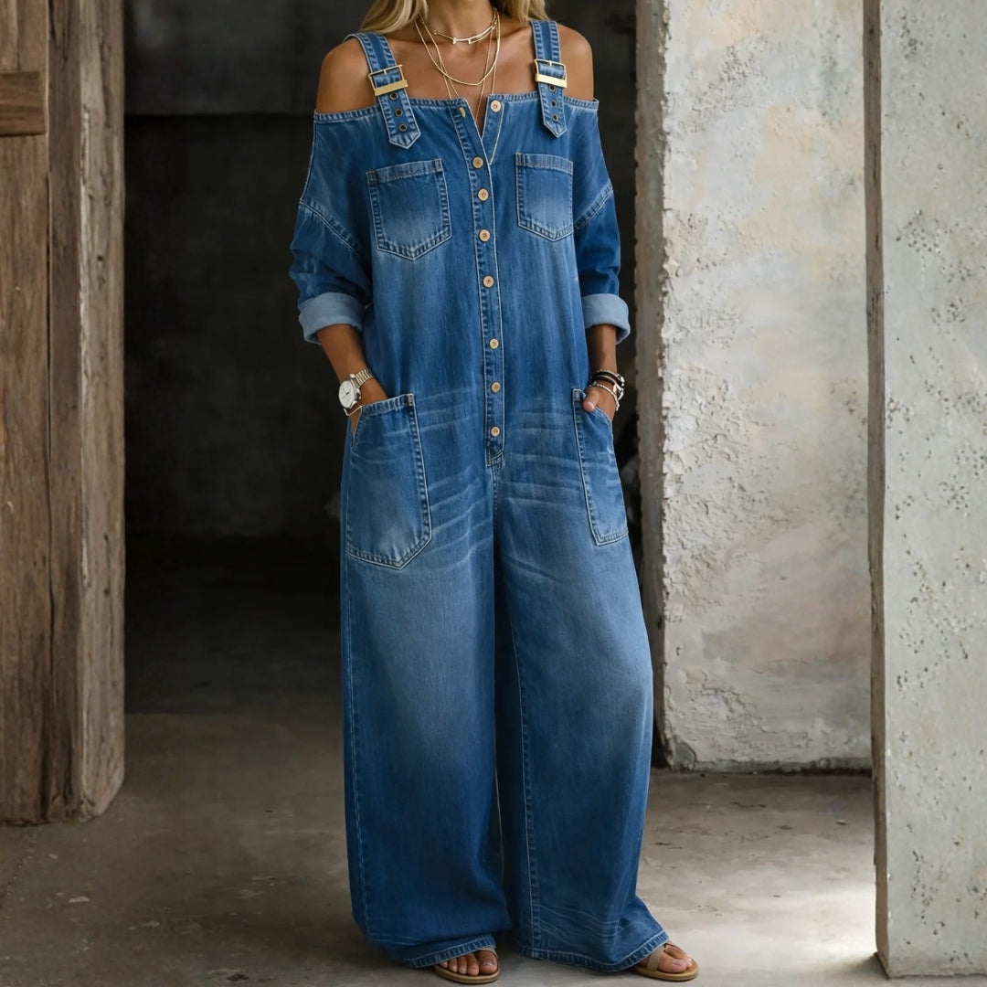 Celeste | Tuta in Denim con Spalle Scoperte