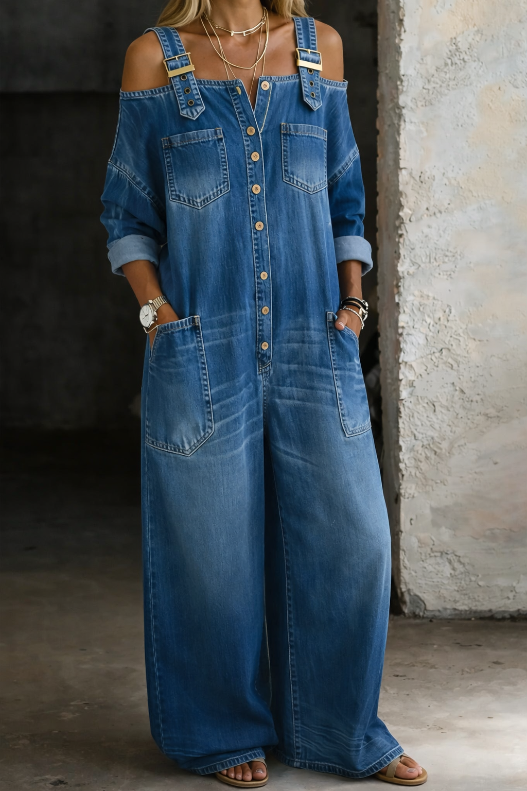 Celeste | Tuta in Denim con Spalle Scoperte