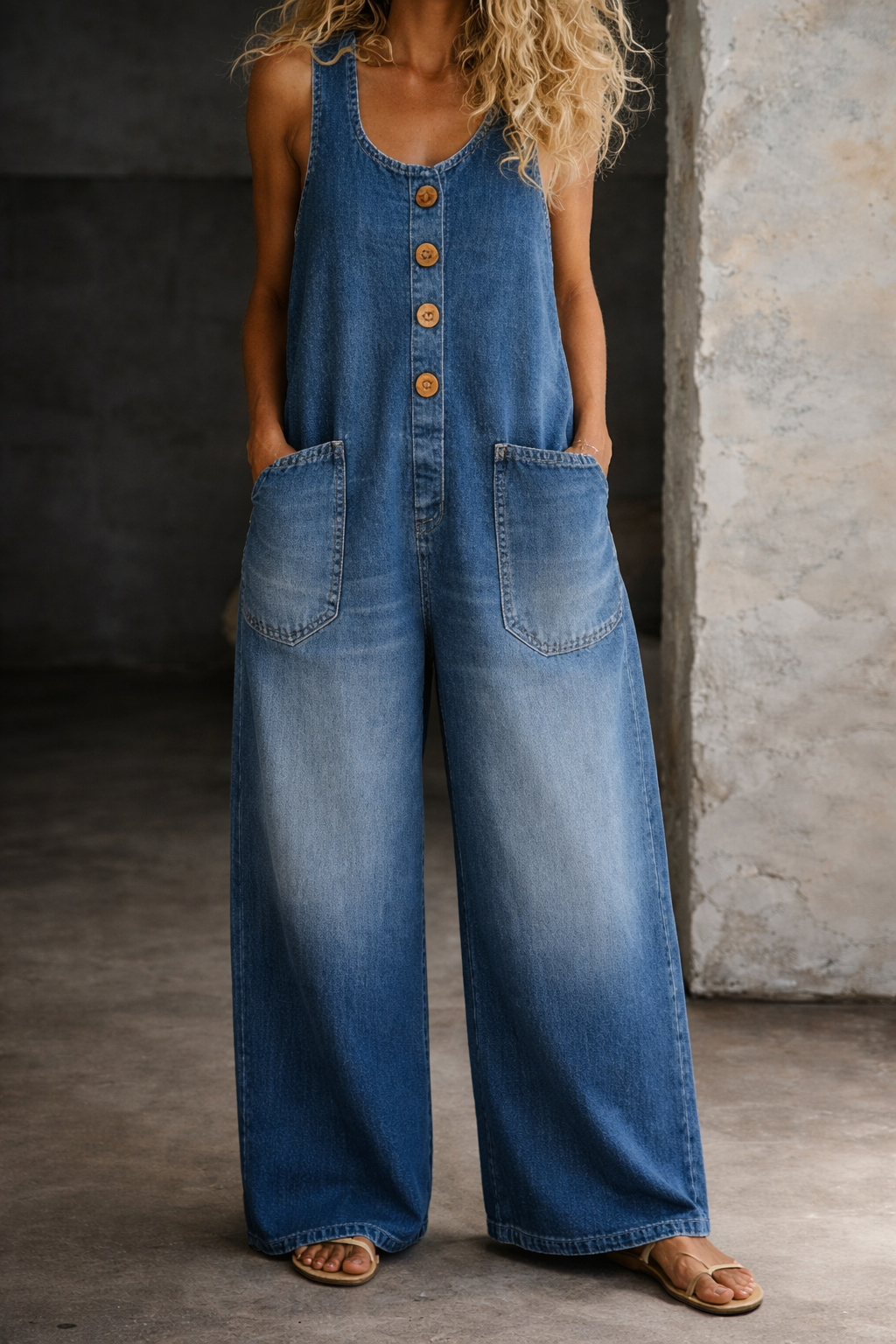 Brigida | Salopette in Cotone con Lavaggio Vintage