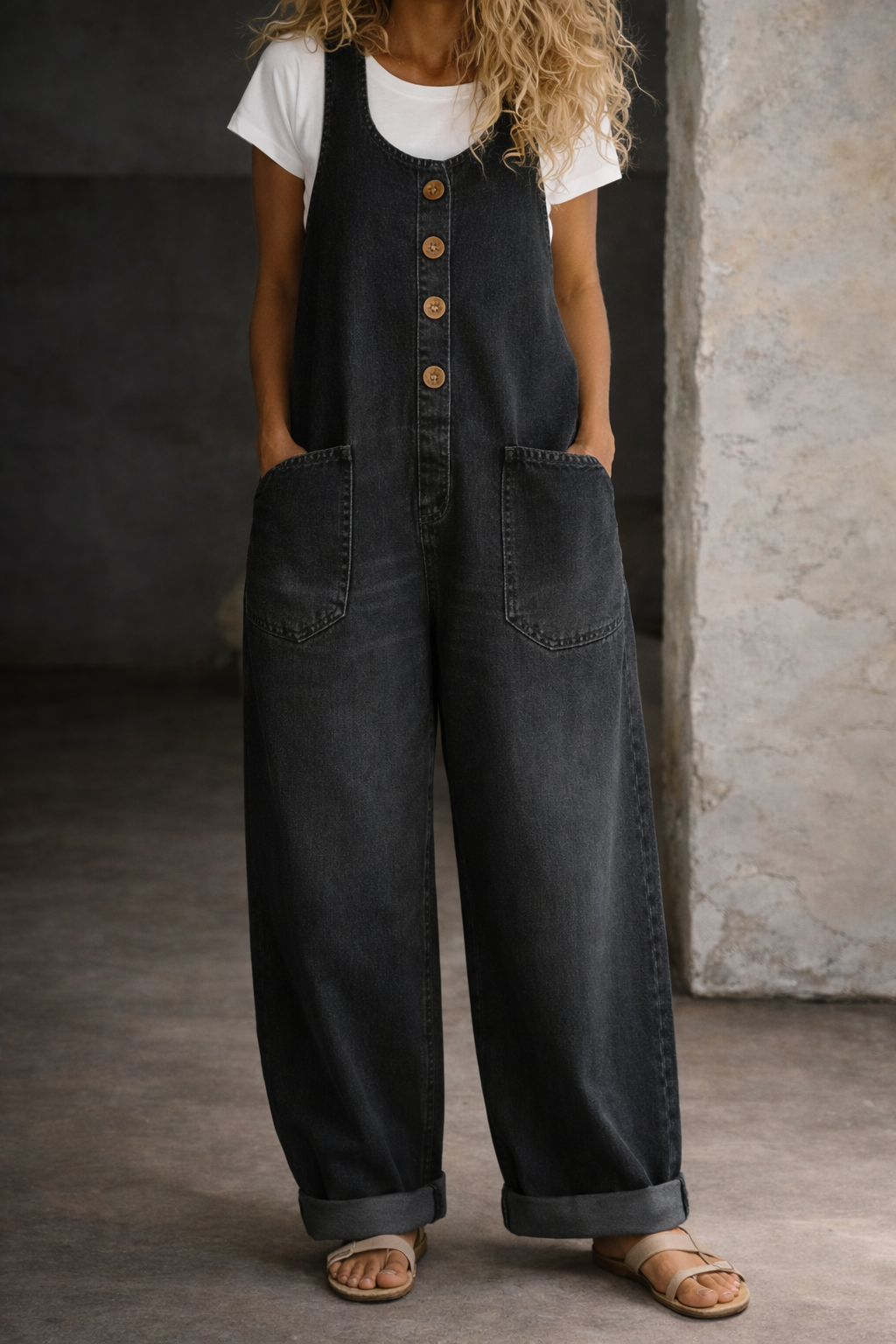 Brigida | Salopette in Cotone con Lavaggio Vintage