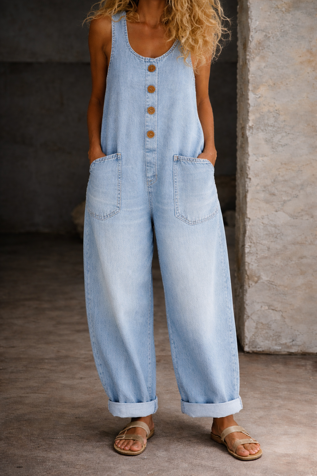 Brigida | Salopette in Cotone con Lavaggio Vintage
