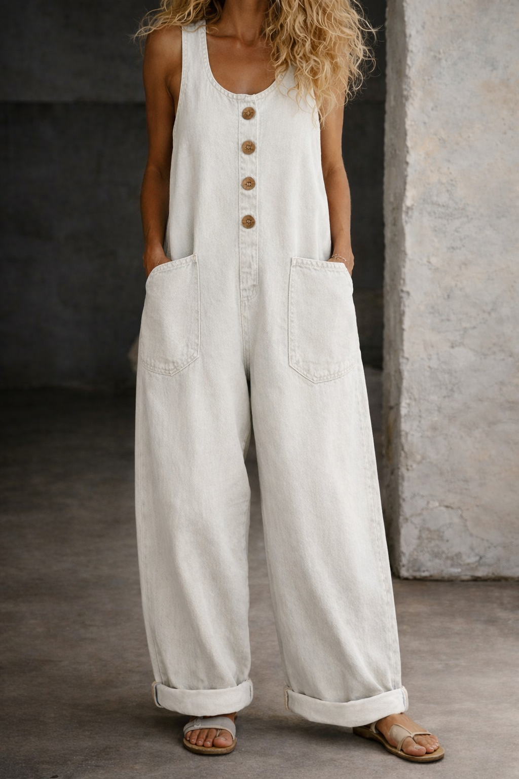 Brigida | Salopette in Cotone con Lavaggio Vintage