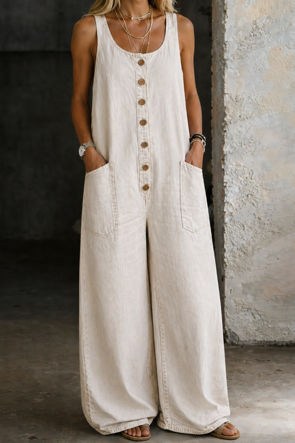 Brigida | Salopette in Cotone con Lavaggio Vintage